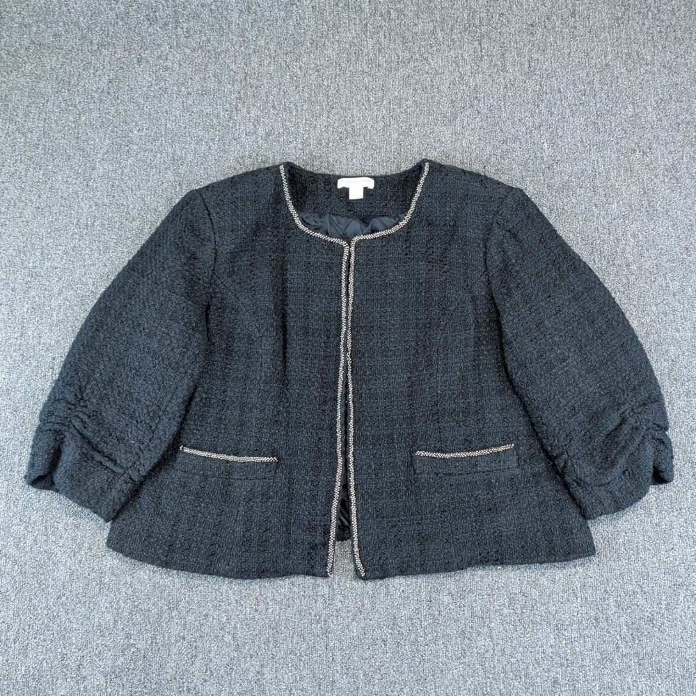 Coldwater Creek Classic Tweed Jacket Women‎ 2X Black Boucle Bead Trim Blazer